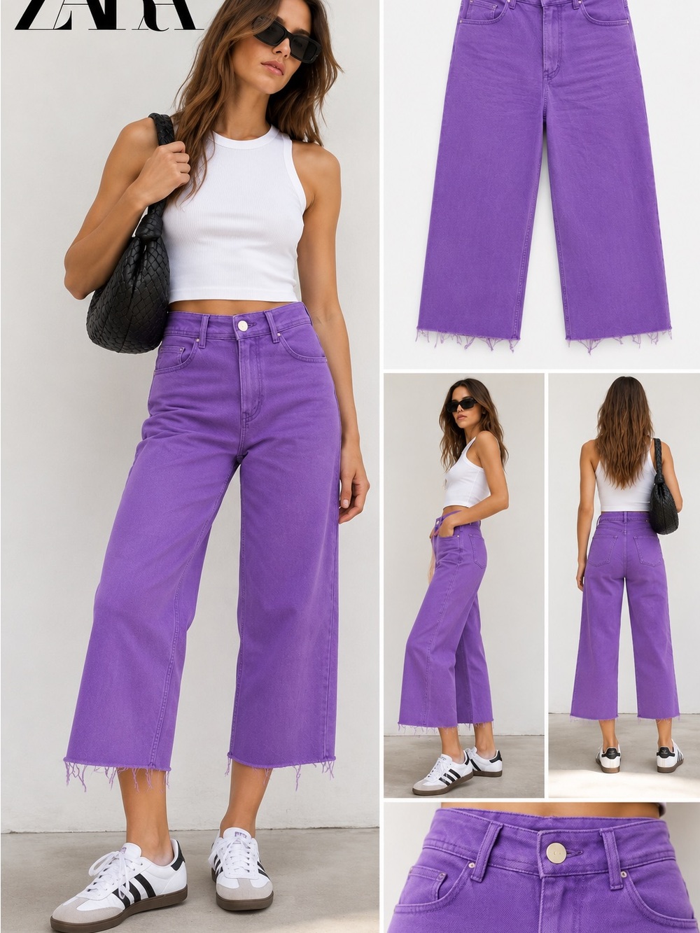 ZARA Violet Cropped Wide-Leg Jeans